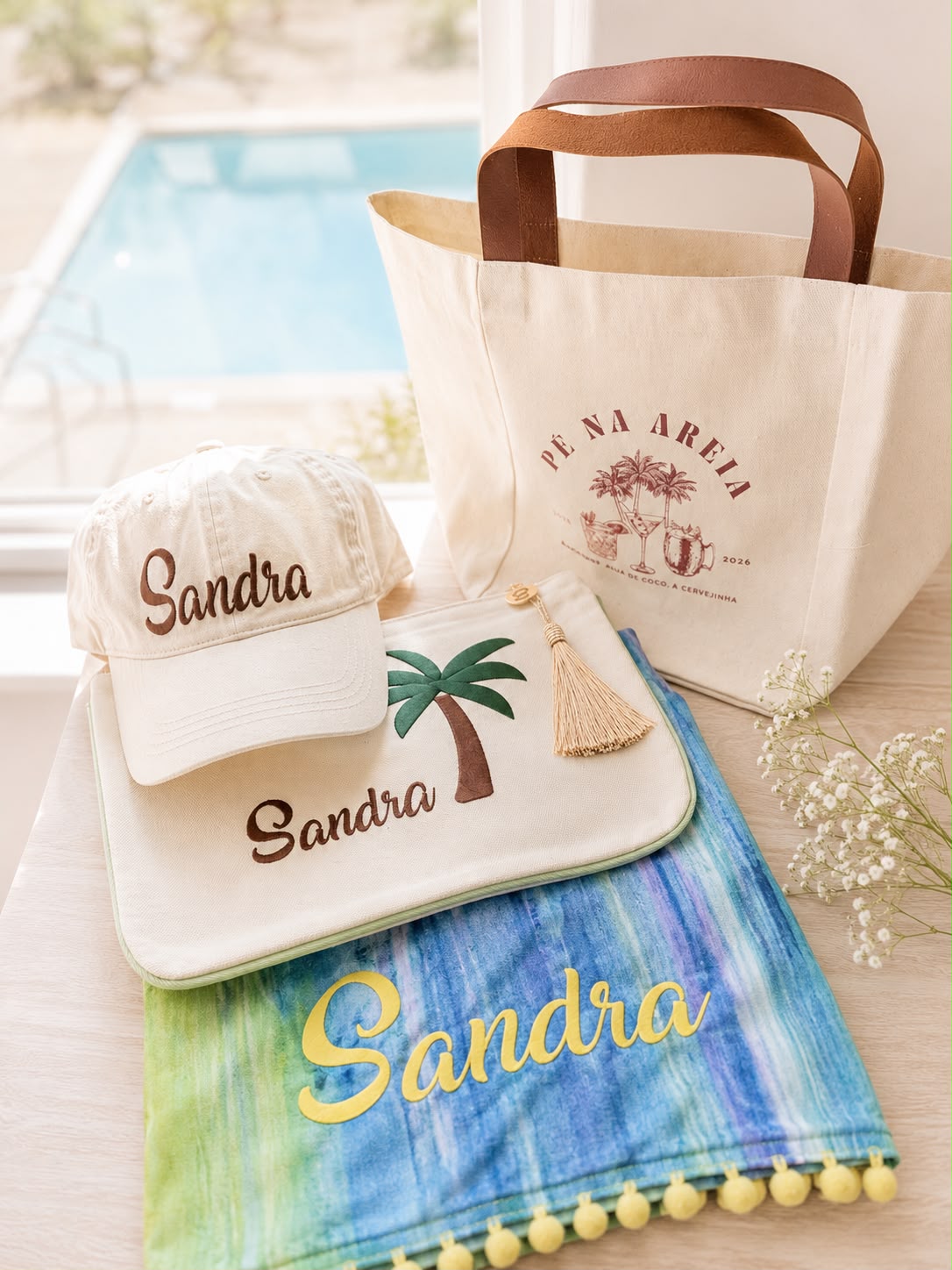 Personalized tote bags, towel and custom accessories with printed names